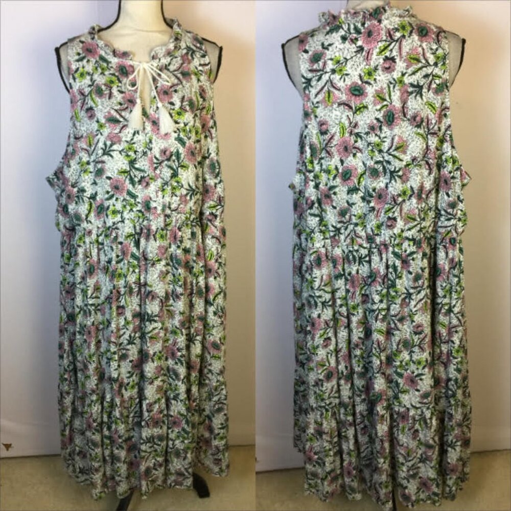Torrid Midi Wash Gauze Tiered Dress 4X Womans plus Chessie Linework Pink Floral